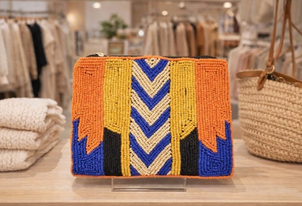 Kay Lee Boho Orange Beaded Coin Purse New